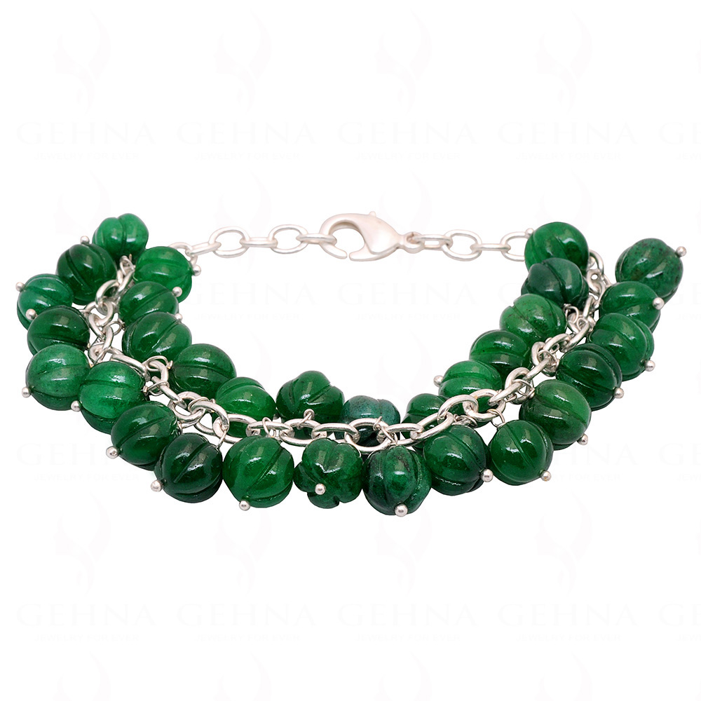 Emerald Gemstone Melon Shape Bead Bracelet BS-1004