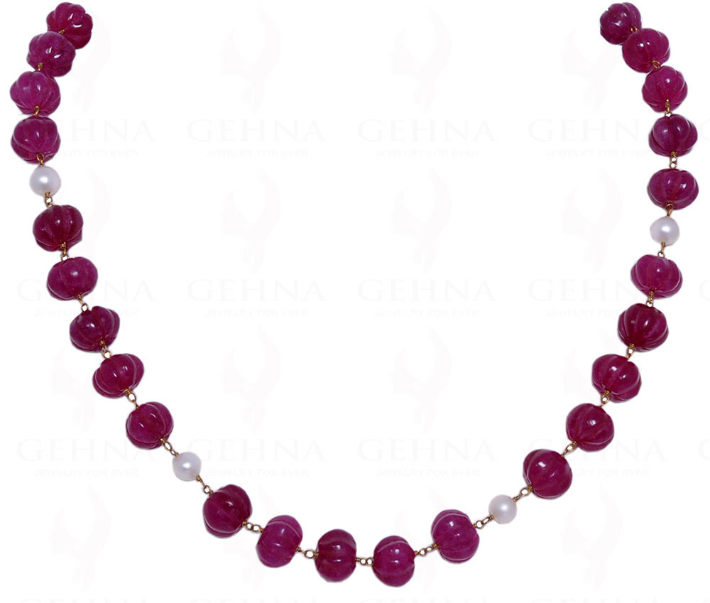 18" Fresh Water Pearl Ruby Melon Chain In .925 Sterling Silver Cm1004
