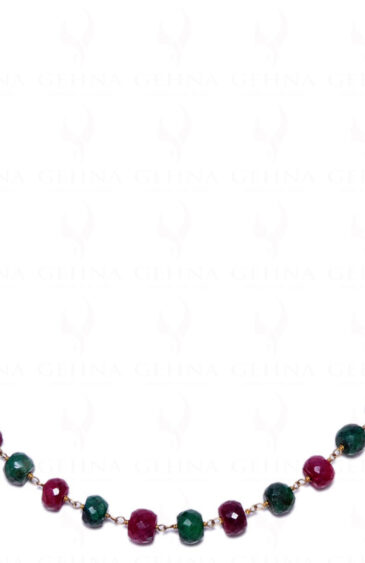 Emerald & Ruby Gemstone Faceted Bead Chain Linked In .925 Silver CP-1004