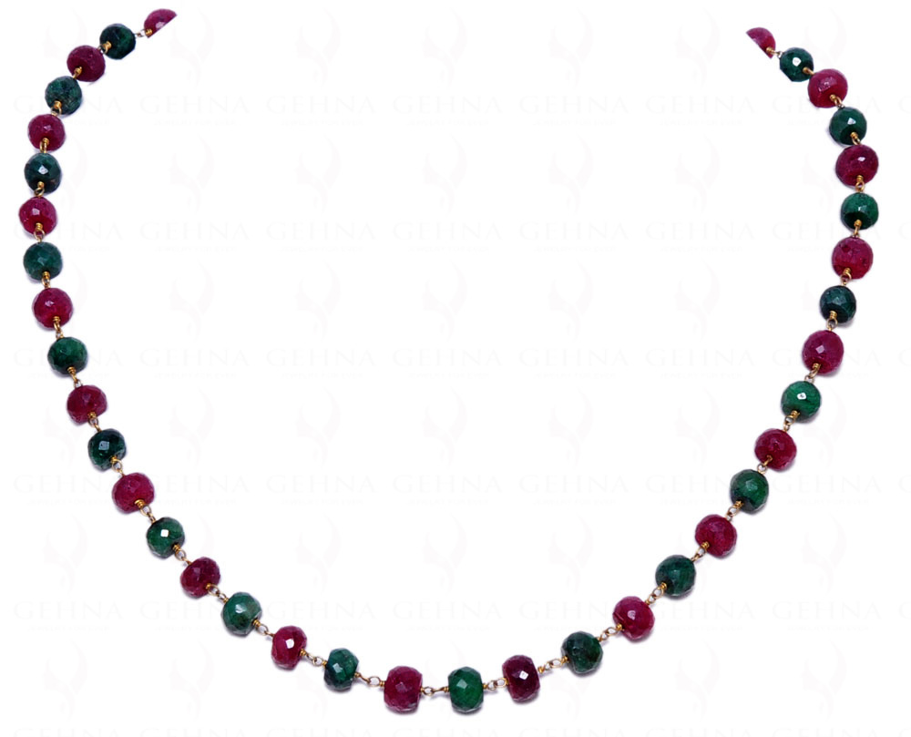 Emerald & Ruby Gemstone Faceted Bead Chain Linked In .925 Silver CP-1004