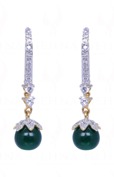 Simulated Diamond & Emerald Studded Earrings FE-1004