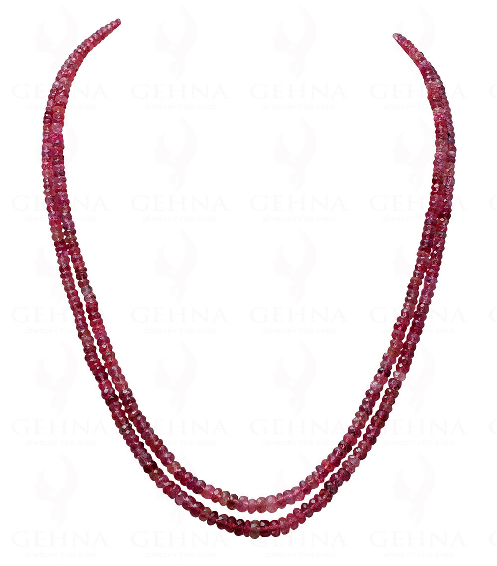 Natural 2 Rows of Pink Tourmaline Gemstone Round Faceted Beaded Necklace NS-1004