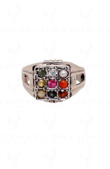 “Navratan” 9 Precious Gemstone Studded 925 Sterling Silver Ring SR-1004