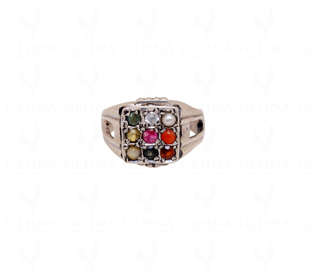 "Navratan" 9 Precious Gemstone Studded 925 Sterling Silver Ring SR-1004