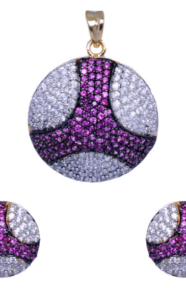 Cubic Zirconia & Pink Tourmaline Stone Studded Pendant & Earring Set FP-1004