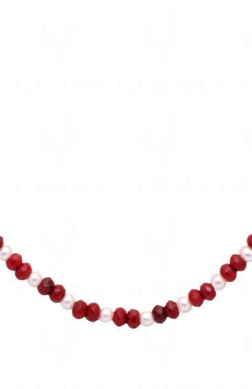 Sea Water Pearl & Ruby Gemstone Round Faceted Bead Strand NM-1004