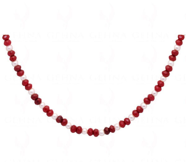 Sea Water Pearl & Ruby Gemstone Round Faceted Bead Strand NM-1004