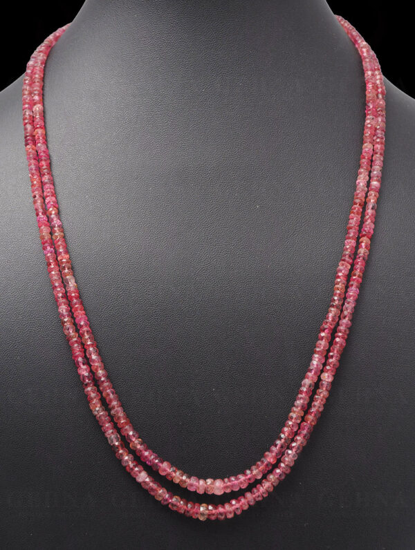 Natural 2 Rows of Pink Tourmaline Gemstone Round Faceted Beaded Necklace NS-1004