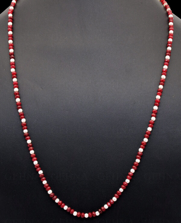 Sea Water Pearl & Ruby Gemstone Round Faceted Bead Strand NM-1004