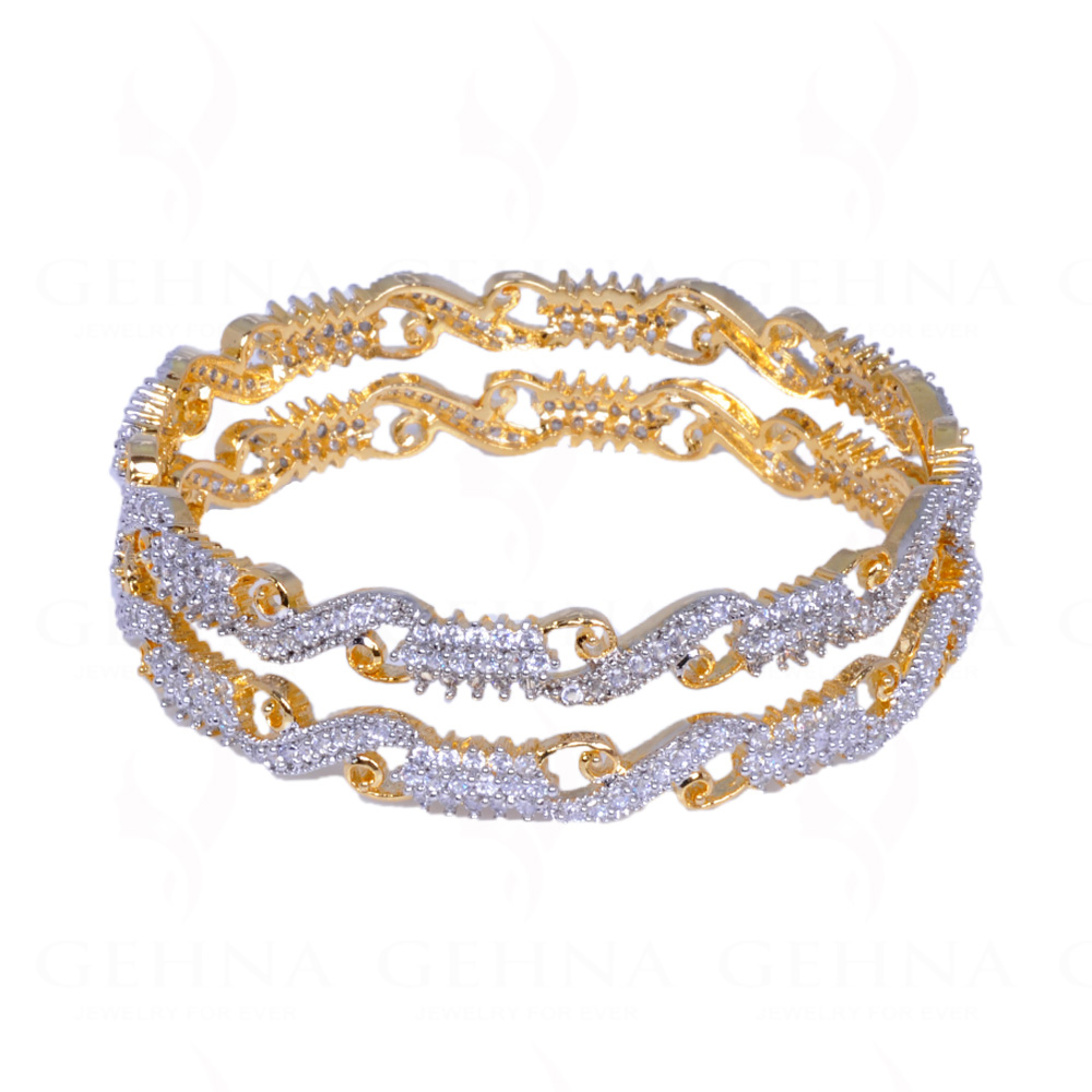 Cubic Zirconia Studded Gold Plated Pair of Bangles FB-1005