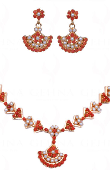 Jade & Pearl Studded Beautifully Crafted Necklace & Earring Set FN-1005