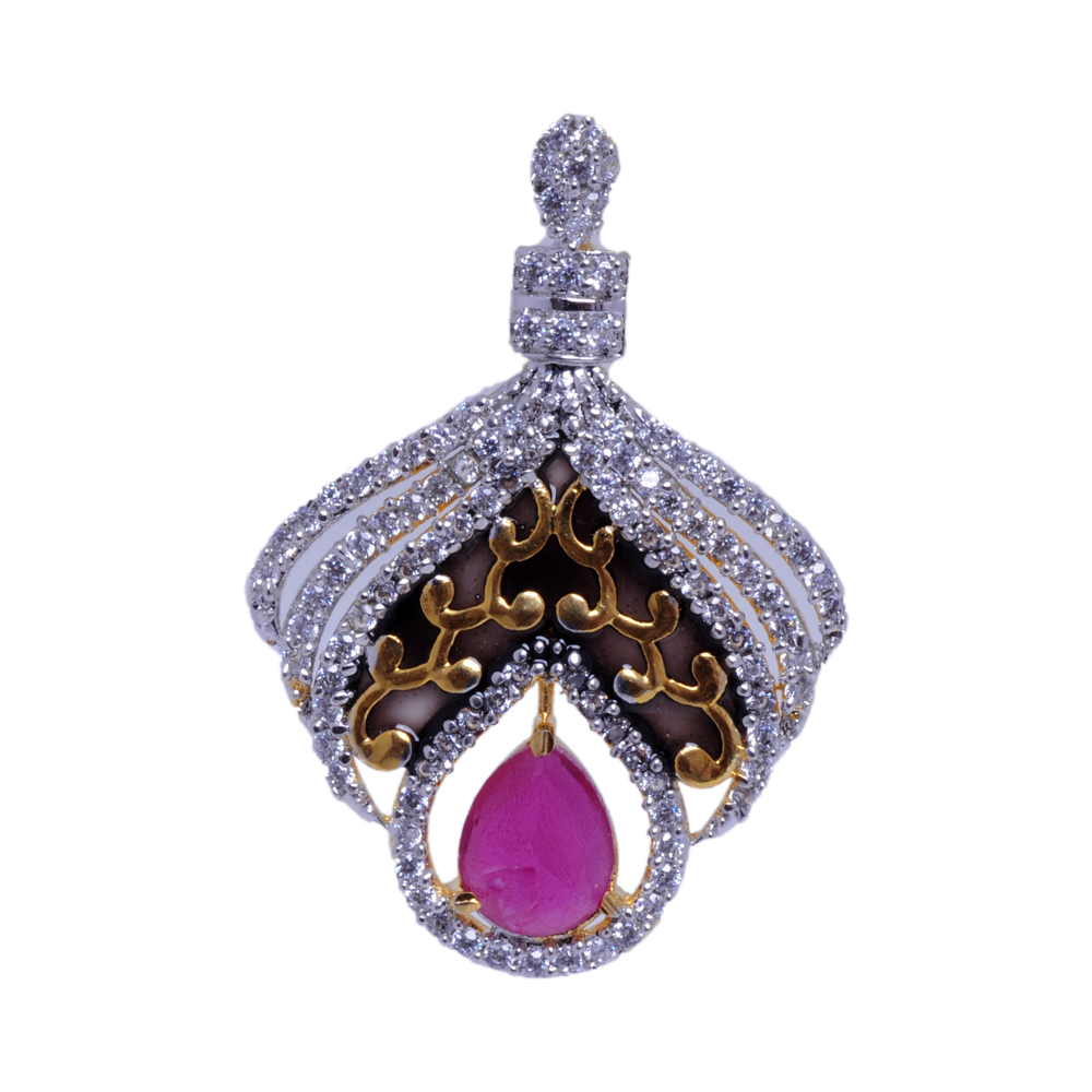 Ruby & Cubic Zirconia Studded Pendant & Earring Set FP-1005