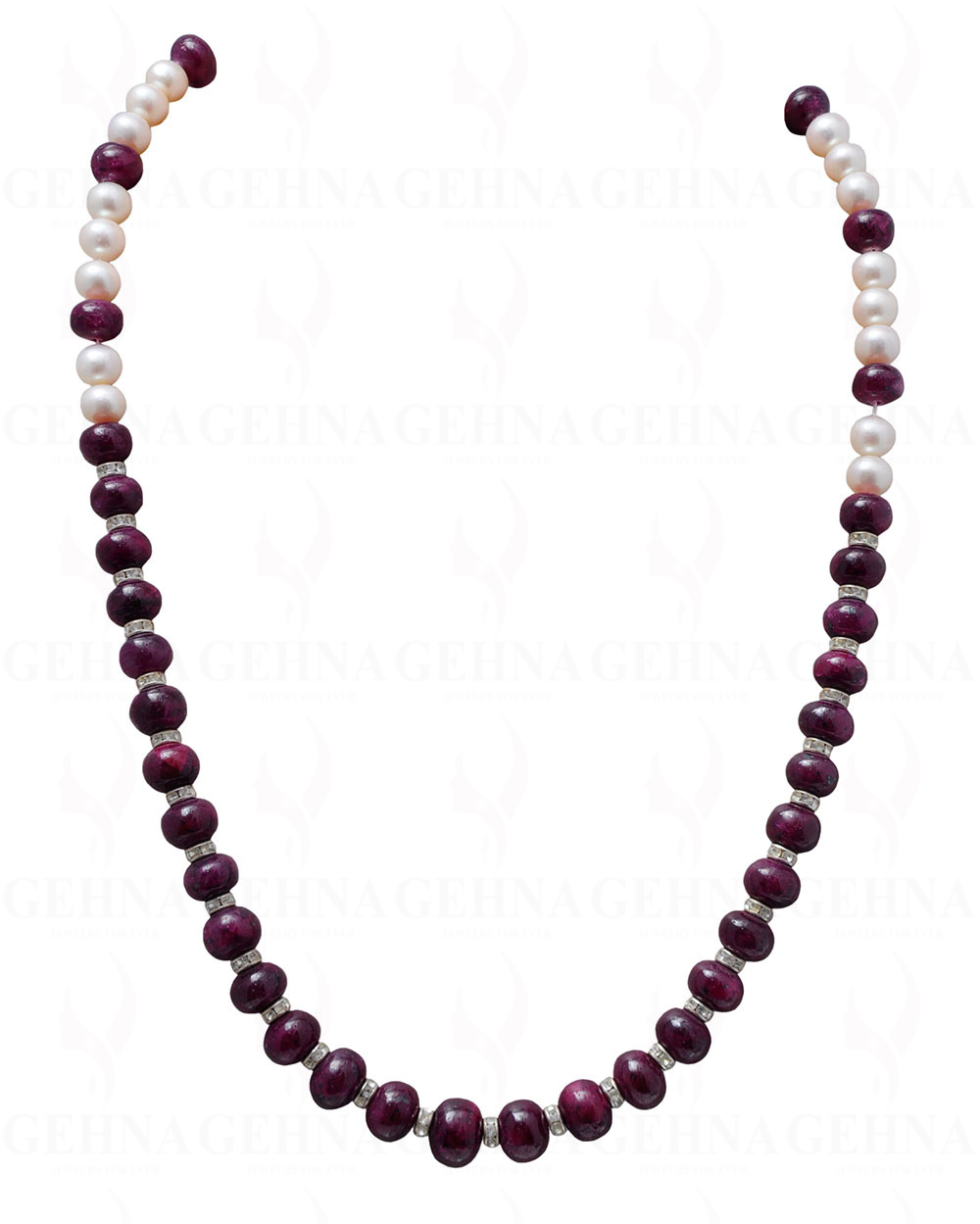 Pearl & Ruby Gemstone Bead Necklace With .925 Sterling Silver Elements NM-1005