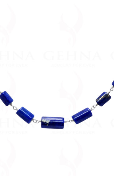 Lapis Lazuli Tube Shape Bead Chain In .925 Sterling Silver CS-1005