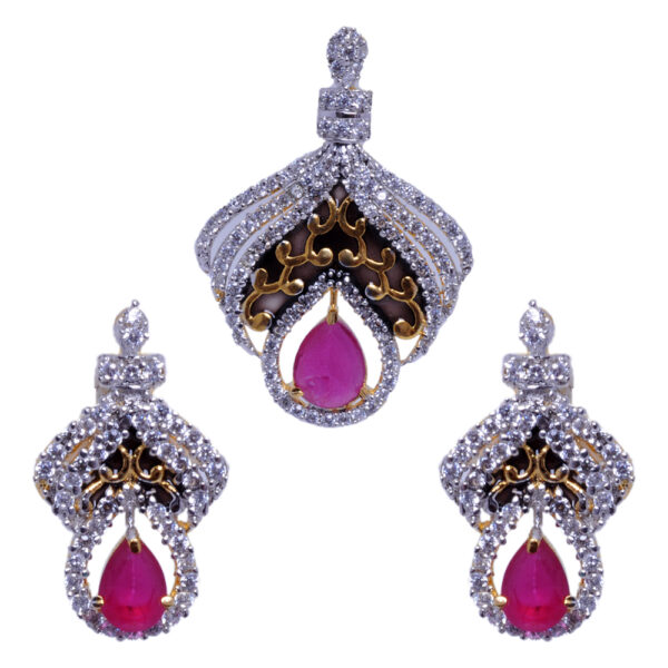 Ruby & Cubic Zirconia Studded Pendant & Earring Set FP-1005