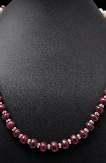 Pearl & Ruby Gemstone Bead Necklace With .925 Sterling Silver Elements NM-1005
