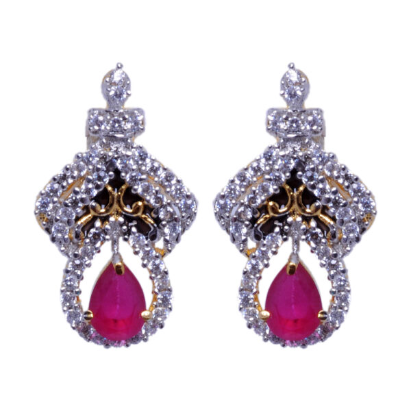 Ruby & Cubic Zirconia Studded Pendant & Earring Set FP-1005