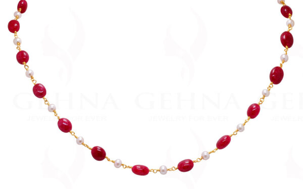 18" Ruby & Sea Water Pearl Chain In .925 Sterling Silver Cm1006