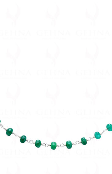 Green Color Emerald Gemstone Bead Chain Linked In .925 Stering Silver CP-1006