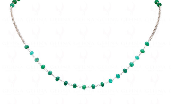 Green Color Emerald Gemstone Bead Chain Linked In .925 Stering Silver CP-1006