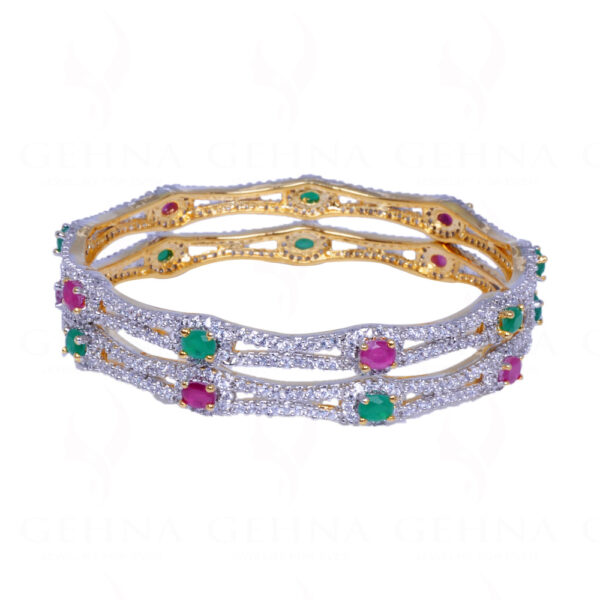Emerald, Ruby & Cubic Zirconia Studded Pair of Bangles FB-1006
