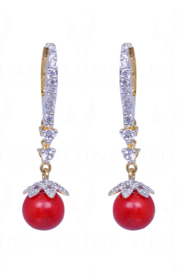 Red Onyx Color Ball & Simulated Diamond Studded Earrings FE-1006