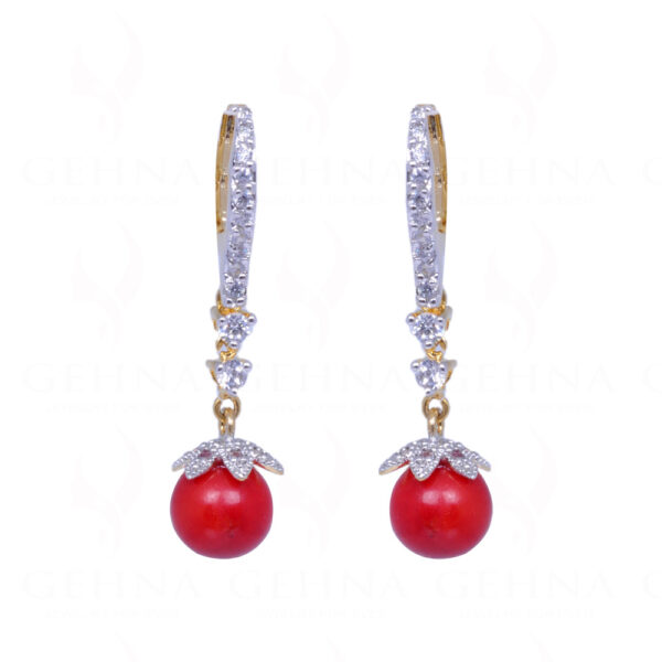 Red Onyx Color Ball & Simulated Diamond Studded Earrings FE-1006