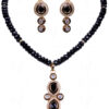 Natural Black Spinel Faceted Bead With Black Onyx Studded Pendant Set FN-1006