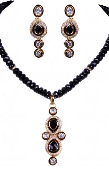 Natural Black Spinel Faceted Bead With Black Onyx Studded Pendant Set FN-1006