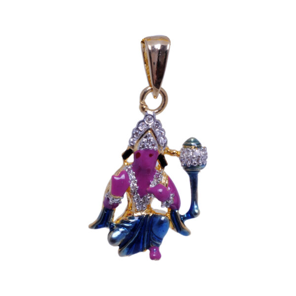 Cubic Zirconia Studded Lord Hanuman Pendant With Multi Color Enamel FP-1006