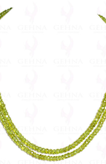 2 Rows of Peridot Natural Gemstone Round Faceted Bead Necklace NS-1006