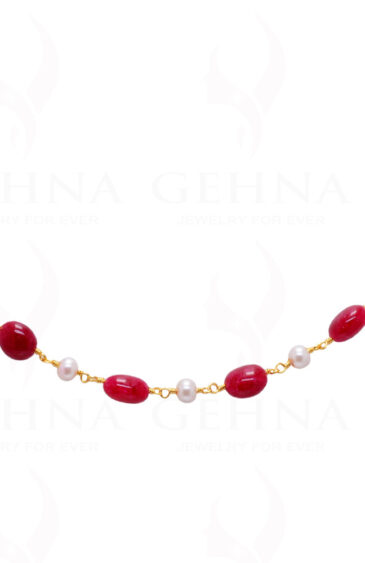 18″ Ruby & Sea Water Pearl Chain In .925 Sterling Silver Cm1006