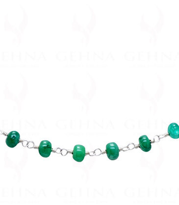 Green Color Emerald Gemstone Bead Chain Linked In .925 Stering Silver CP-1006