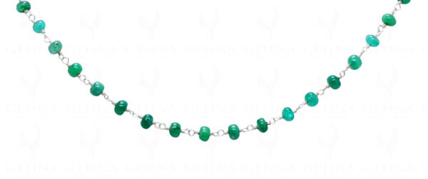 Green Color Emerald Gemstone Bead Chain Linked In .925 Stering Silver CP-1006