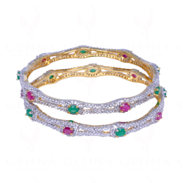 Emerald, Ruby & Cubic Zirconia Studded Pair of Bangles FB-1006