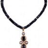 Natural Black Spinel Faceted Bead With Black Onyx Studded Pendant Set FN-1006
