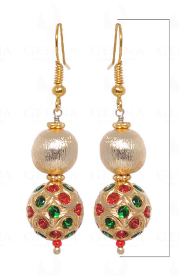 Emerald & Ruby Stone Studded Jadau Ball Earrings With Vermeil Bead LE01-1006