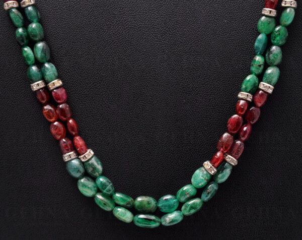 2 Rows Emerald & Pink Spinel Gemstone Oval Shaped Bead Necklace NP-1006