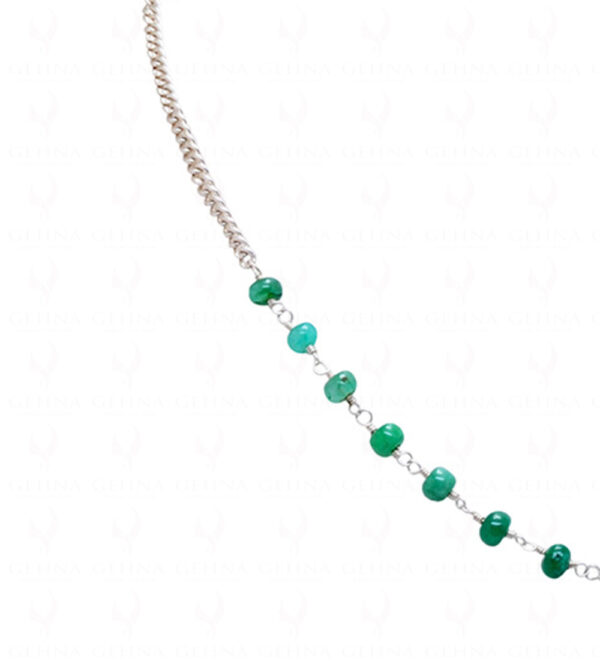 Green Color Emerald Gemstone Bead Chain Linked In .925 Stering Silver CP-1006