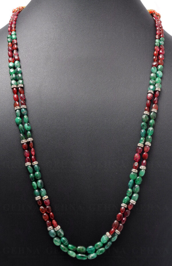 2 Rows Emerald & Pink Spinel Gemstone Oval Shaped Bead Necklace NP-1006