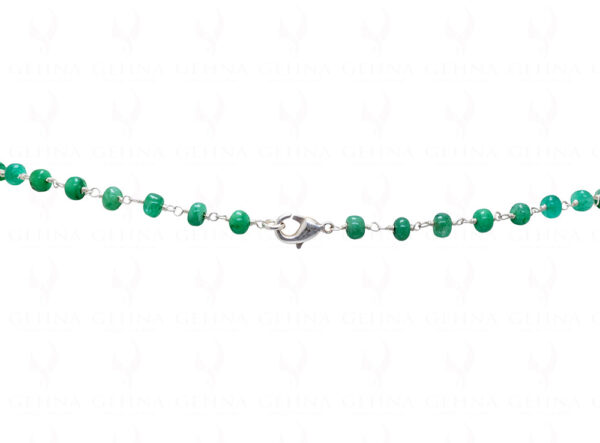 Green Color Emerald Gemstone Bead Chain Linked In .925 Stering Silver CP-1006