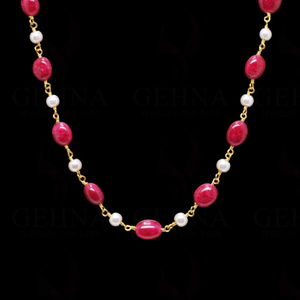 18" Ruby & Sea Water Pearl Chain In .925 Sterling Silver Cm1006