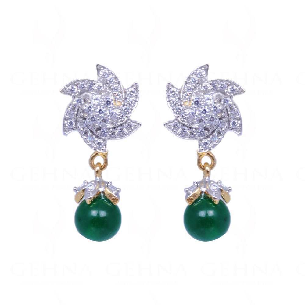 Simulated Diamond & Green Onyx Studded Earrings FE-1007