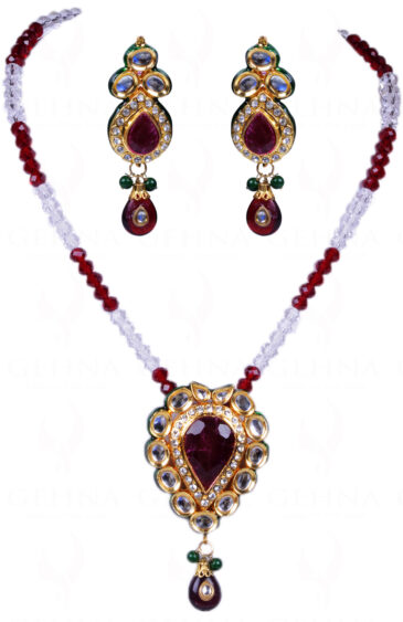 Tradition Jewelry – Ruby Color Stone & White Topaz Studded Pendant Set FN-1007