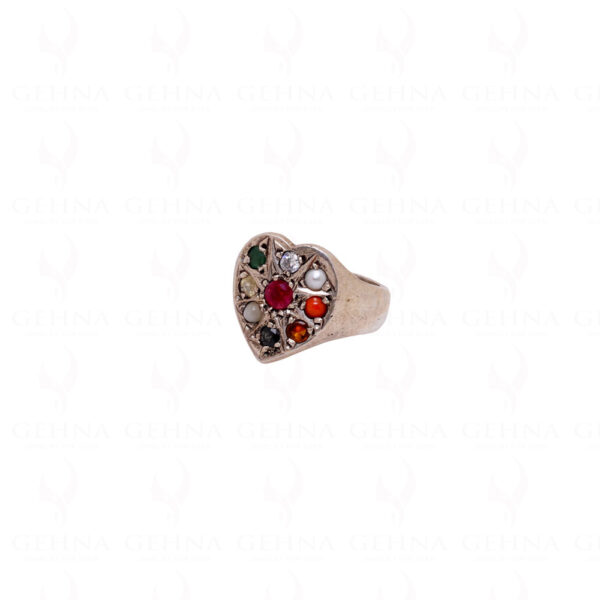 9 Precious Gemstone Studded 925 Sterling Silver Heart Shaped Ring SR-1007