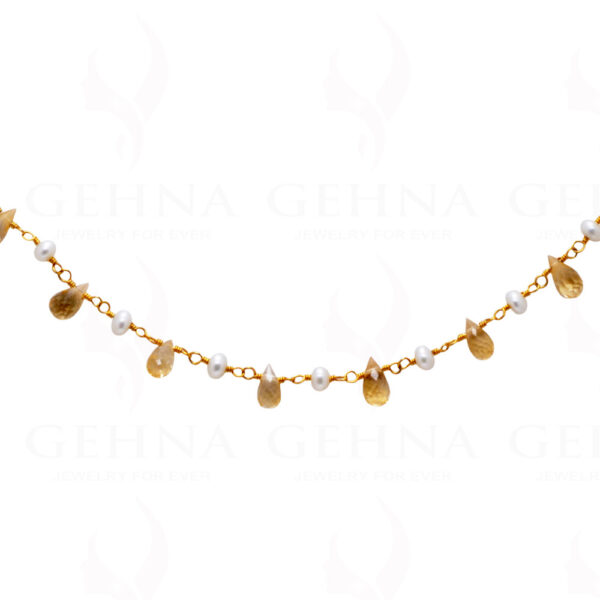 18" Citrine Drops Pearl Bead Chain In .925 Sterling Silver Cm1007