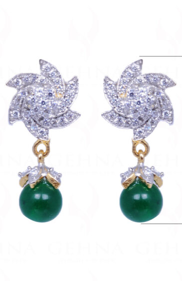 Simulated Diamond & Green Onyx Studded Earrings FE-1007
