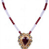 Tradition Jewelry - Ruby Color Stone & White Topaz Studded Pendant Set FN-1007