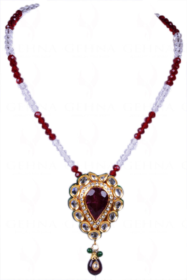 Tradition Jewelry - Ruby Color Stone & White Topaz Studded Pendant Set FN-1007