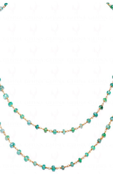 36″ Long Emerald Gemstone Bead Chain Linked In 925 Sterling Silver CP-1008